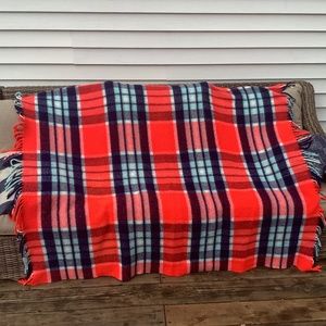 Vintage TROY ROBE Blanket Plaid Throw Stadium Picnic Fringe Vintage 50" x 60"